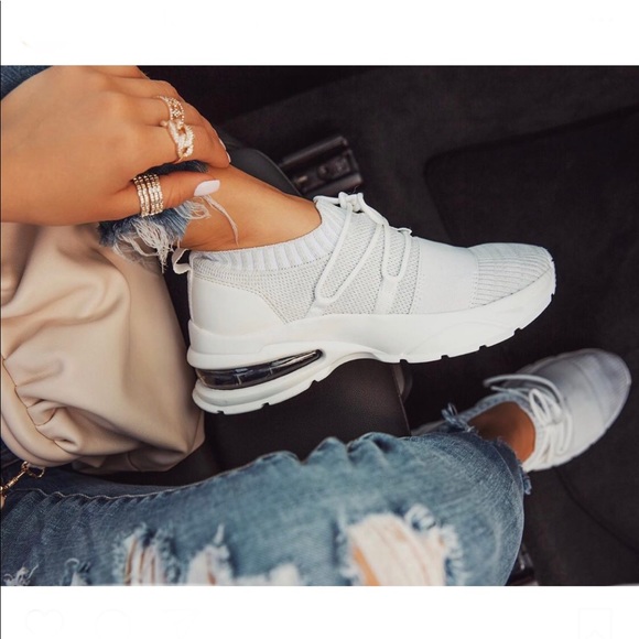Qupid Shoes - White Lace Up Sneakers